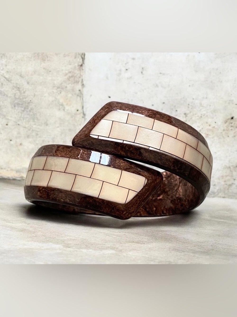 Vintage Lea Stein mother of pearly inlay bypass bracelet